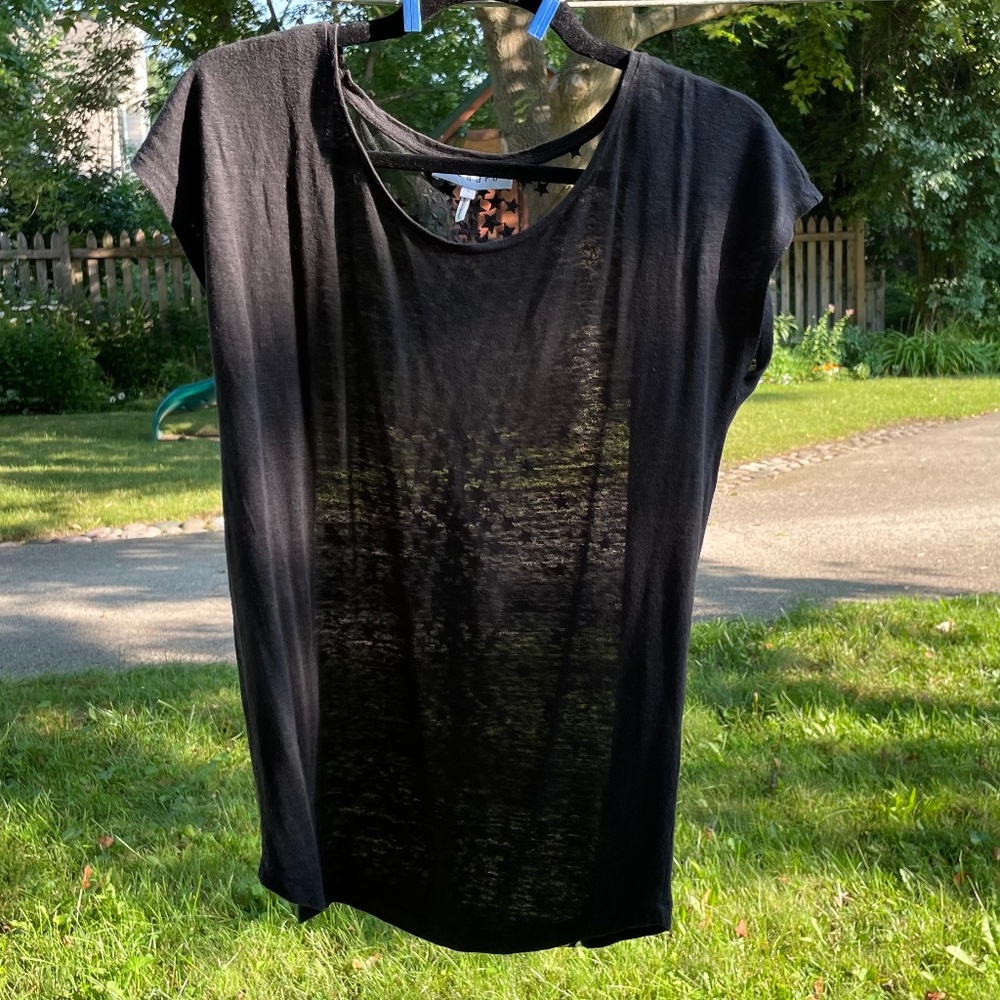Black Linen Top With Sheer Starry Back